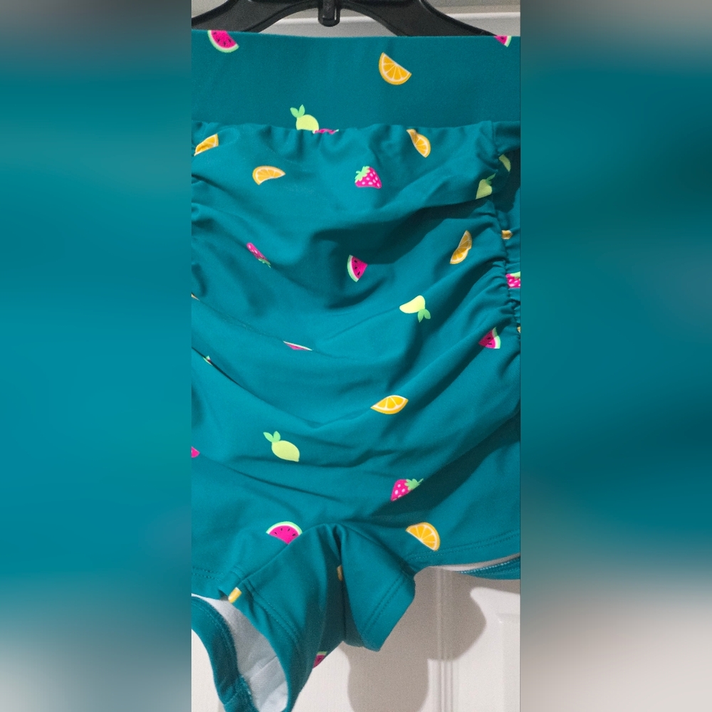 NWOT BOTTOMS ONLY Torrid Teal Fruit Print Swim Bottoms Size 1 - Picture 4 of 8